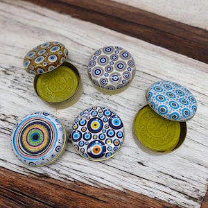 Evil Eye Olive Oil Soap in Authentic Tile Tin: Metal Storage Box