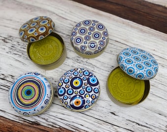 Evil Eye Olive Oil Soap in Authentic Tile Tin: Metal Storage Box