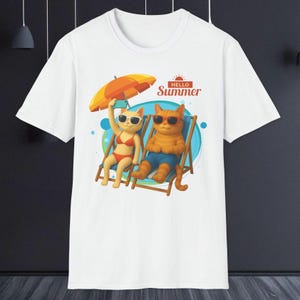 Cat Pixar Style Summer Time T-Shirt, Cute Animal Graphic Tee, Funny Cartoon Pet Shirt, Kids Adults Unisex Top, Gift for Cat Lovers, Casual