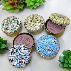 Mandala Tin Box with Olive Oil Soap: Authentic Tile Pattern