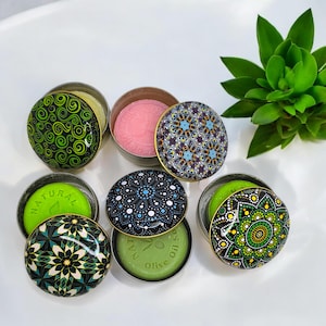 Small Tin Box Soapy Metal Storage Organizer, Myystic Mandala Design Tin Box, Authentic Tile Patterns Soapy Box, Olive Oil Soap Flower Design