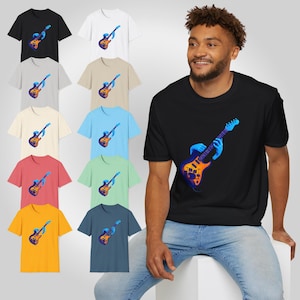 Electric Guitar Music Rock Unisex Softstyle T-Shirt, Music Lover Tee, Band Fan Shirt, Rocker Gift, Guitarist Apparel, Concert Outfit