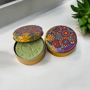 Mandala Tin Box with Olive Oil Soap: Authentic Tile Pattern