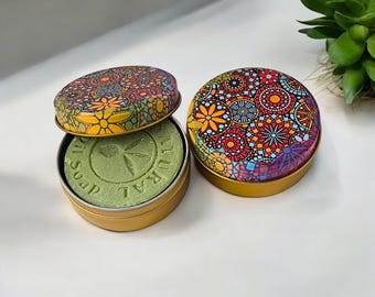 Mandala Tin Box with Olive Oil Soap: Authentic Tile Pattern