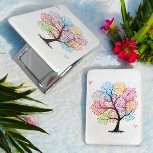 Tree of Life Compact Mirror: Magnified Makeup, Wedding Favor Gift
