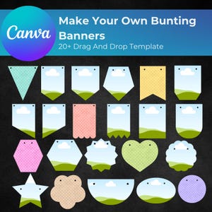 Design Your Own Bunting Banners, Drag and Drop Photo, Canva Frames Templates, 20+ Editable Bunting Banner Templates