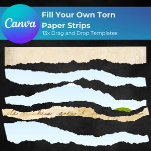 Riempi le tue strisce di carta strappata, trascina e rilascia foto, modello di diario spazzatura di Canva, 13 bordi di carta strappata modificabili, adesivi fai da te