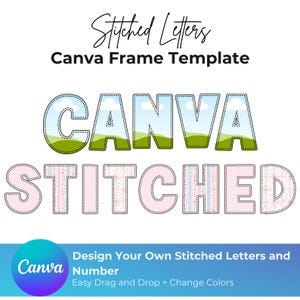 Crie suas próprias letras de ponto Canva, molduras de alfabeto, letras e números editáveis de arrastar e soltar, ponto digital, molduras costuradas Canva