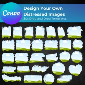 Füllen Sie Ihre eigenen Distressed Edge Canva Frames Bleicheffekt-Bundle, 30x Canva Ziehen und ablegen bearbeitbarer Vorlagenhintergrund