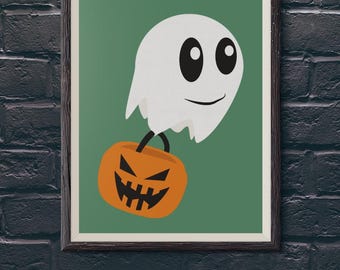 Trick or Treat Ghost Art Print | Minimal Halloween Decor (Digital Download)