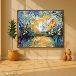 Holy Spirit Dove Over River | Christian Van Gogh Style | Canvas Print