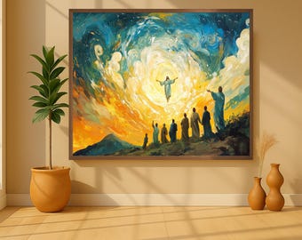 The Ascension of Christ in a Radiant Sky | Spiritual Art | Canvas Print 0.75&quot;