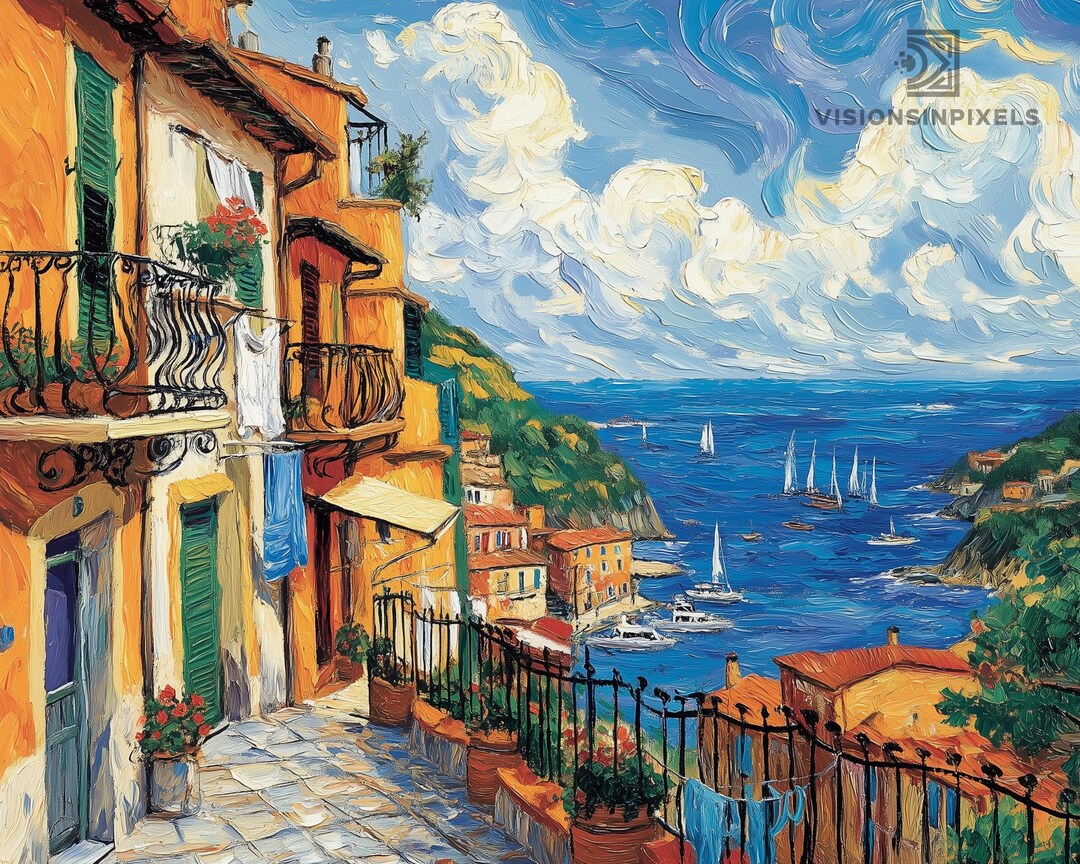 Italian Coastal Village Life | Mediterranean Harbor Art | Digital Print ...