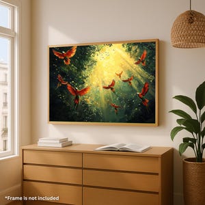 Rainforest Canopy with Vibrant Parrots | Tropical Wildlife Art | Canvas Print 0.75&quot;