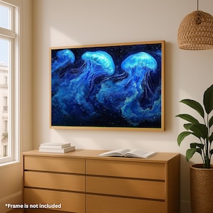 Bioluminescent Jellyfish Dream | Ocean Wildlife Art | Canvas Print 0.75&quot;