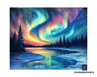 現代アート「イナリ湖の逆さオーロラ」（未来絵画） m78049737737_1.jpg?1744468091