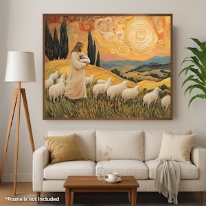 The Good Shepherd Among the Hills | Christian Van Gogh Print | Canvas Print 0.75&quot;