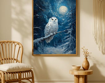 Van Gogh-Style Snowy Owl in a Moonlit Winter Forest | Wildlife Art | Canvas Print 0.75&quot;