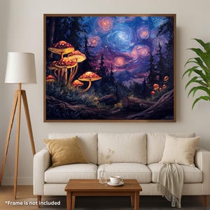 Mystischer Wald mit leuchtenden Pilzen | Verzauberte Wandkunst | Leinwanddruck 20mm