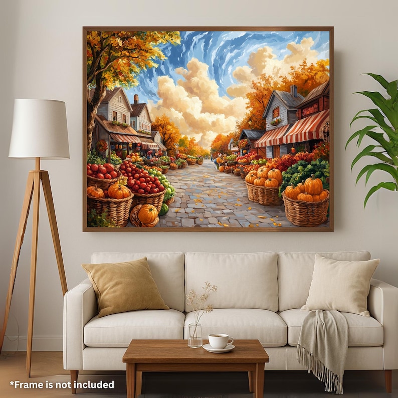 Harvest Market Scene | Rustic Autumn Art | Canvas Print 0.75