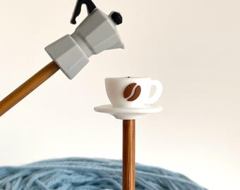 Italian Coffee Break -  Stitch Stoppers, Needle Tip Protectors for Knitting, Silicone Beads for Creative Projects, Perfect Gift for Knitters