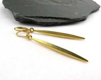 Matte gold chopsticks - minimalist earrings - simple geometric jewelry - minimal design - long earrings - matte plated