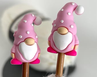 Pink Gnomes – Cute Stitch Stoppers for Knitting Needles, Needle Tip Protectors for Your Projects, Gift idea for Knitters, Silicone Beads
