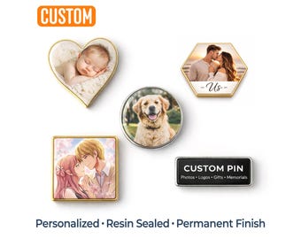 Custom Metal Die Cut Photo Pin, Personalized Resin Photodome Pin, Pet Pin, Memorial Pin, Custom Picture Pin, Anime Pin, Gold or Silver