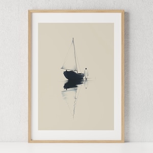 Jesus walks on water- Art Print Minimalist Christian Wall Art Poster illustration boat Gospels Matthew faith God Digital Download 1 Print