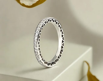 Sparkly & Hearts Ring  Show Your Love: Handcrafted  Silver Eternity Ring  The Perfect Meaningful Gift for Her Affordable Ring