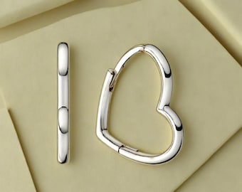 Asymmetrical Heart Hoop Earrings Must-Have Solid Silver Dangle Hoop Earrings Meaningful Gifts with Quick Dispatch