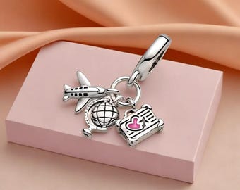 Airplane Suitcase Dangle Charm: Women Jewellery Travel Charm Perfect for Collection Promising Future Adventures Gift Idea for Travel Lover