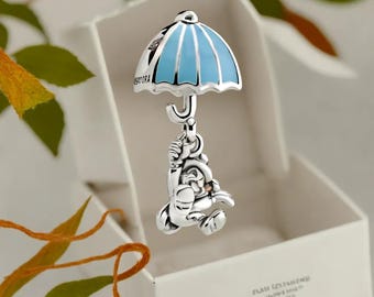 Pinocchio Jiminy Cricket Dangle Charm Birthday with Love Popular Animation Character Silver Jewelry for Women Cute Blue Umbrella Charm