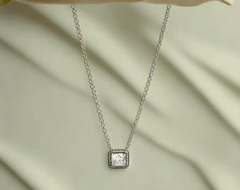 Square Sparkle Halo Necklace Elegance Redefined: Modern Square Pendant Necklace, 45cm Chain Length A Timeless Gift of Halo Sparkling Jewelry