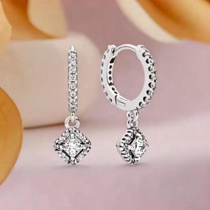 Silver Square Hoop Earrings  Silver Hoop Earrings Zirconia Handmade Timeless Elegance Earrings Women Jewellery Gift For Her
