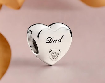 Dad Heart Charm Meaningful Fathers Gift Ideas Sterling Silver and Zirconia Bracelet Charms Simple Deep Love For Dad
