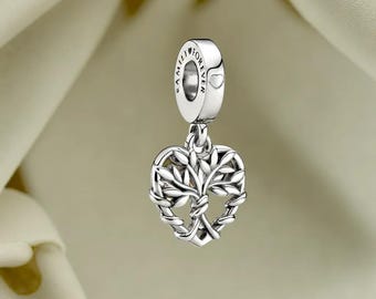 Heart Family Tree Dangle Charm Popular and Unique Silver Family Heritage Pendants Shimmering Rhinestones Symbolizing Love and Unity
