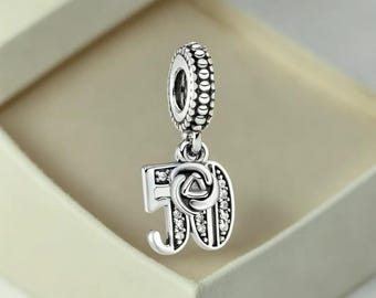 50th Celebration Dangle Charm Pandora Sparkling Rhinestone Bracelet Charms for Women Trending Birthday & Anniversary Jewellery