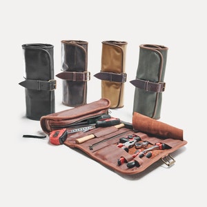 DIY Tool roll up pouch Multi-pocket tool roll Home tools storage Canvas wrench storage bag Leather tool organizer Tools case Father day gift