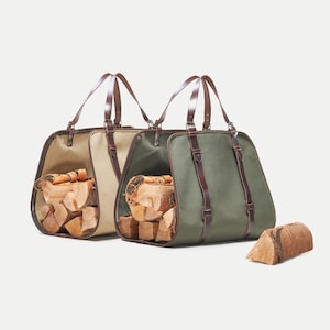 Waterproof canvas carrier Handmade firewood wood storage Fireplace log holder Living room decor Fireplace log bag Christmas gift