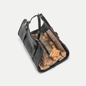 Log carrier Firewood holder Handmade wood carrier Fireplace log holder Living room decor Fireplace log bag Father day gift