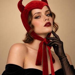Devil bonnet horns Vintage Red Evil Hood Halloween woman bonnet Cosplay costume party Burlesque
