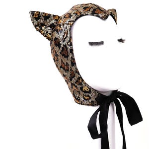 Cat ears bonnet sequin Halloween leopard woman vintage bonnet panther Cosplay costume party