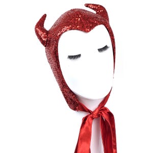 Red Devil Halloween Woman Bonnet with horns Halloween Devil woman vintage bonnet Cosplay costume party