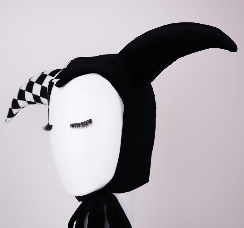 Jester Hat Harlequin Black Red Velvet Clown Bonnet Cap Costume Cosplay ...