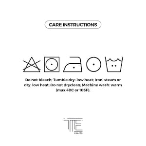 May include: Care instructions for a garment: Do not bleach, tumble dry low heat, iron low heat, machine wash warm (max 40C or 105F).