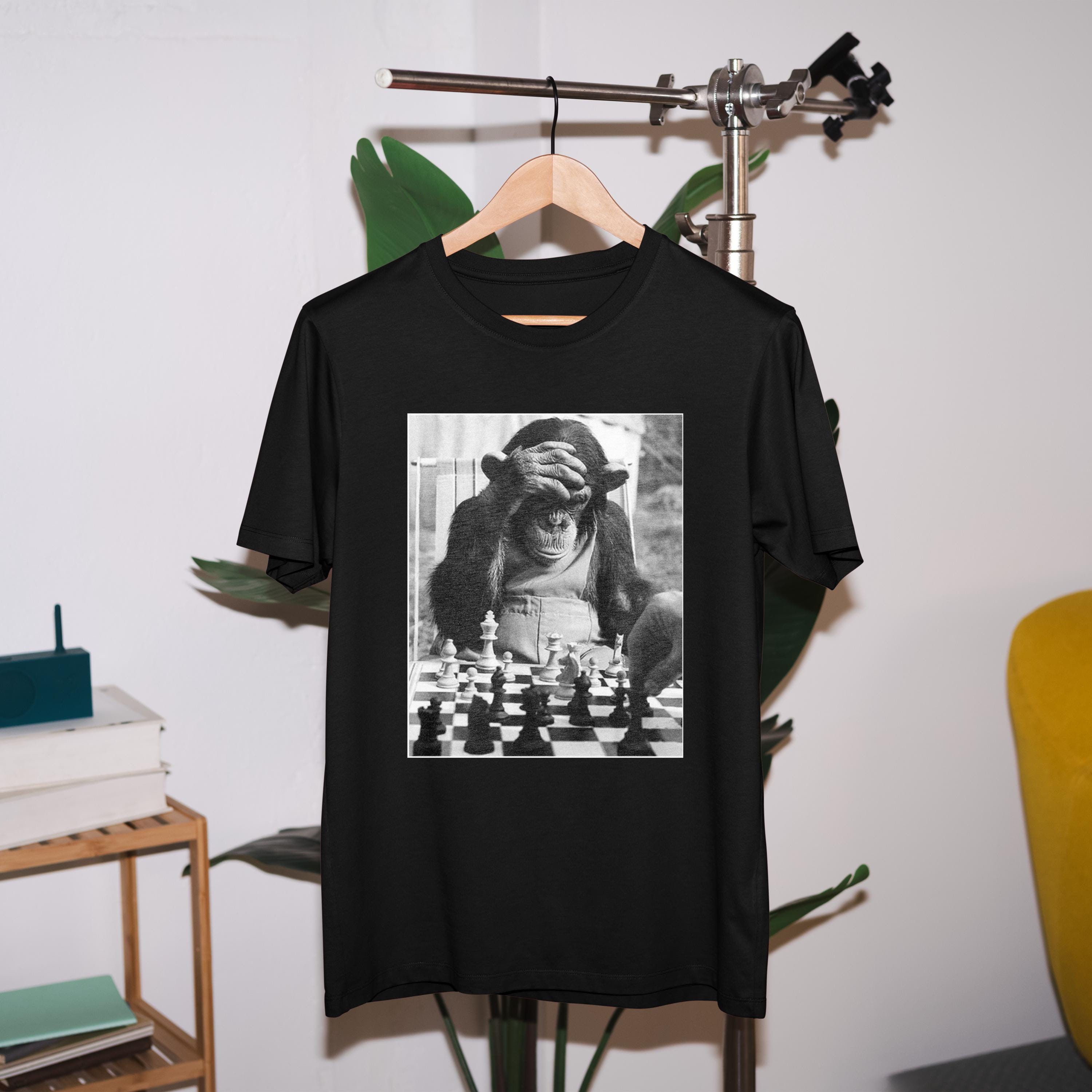 Chimp Playing Chess T Shirt, Cool Chess T Shirt, Chess Gift