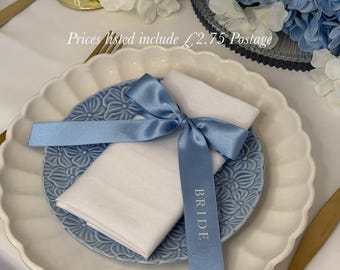 Personalised Satin Ribbon for Place Settings | Wedding Name Tags, Bridal Hangers