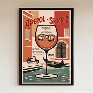 Minimalist Aperol Spritz Print | Italian Cocktail Recipe Wall Art for Bar and Kitchen Decor