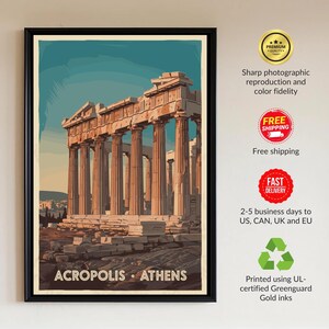 Vintage Athens Acropolis Travel Print | Retro Greece Landmark Wall Art for Travel Fans